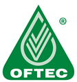 Green triangular logo with a stylized droplet containing three white chevrons pointing downward. The text "OFTEC" is displayed in white at the bottom. A small registered trademark symbol is at the top right.